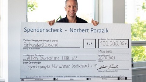 Fonds Finanz Geschäftsführer Norbert Porazik engagiert sich mit 100.000 Euro Spende für Opfer der Flut-Katastrophe