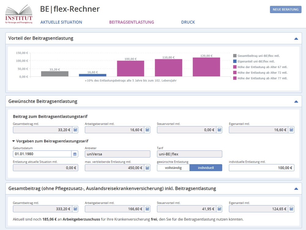 Beitragsentlastungsrechner verbessert und in neuem Design: uniVersa unterstützt qualifizierte PKV-Beratung