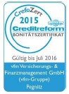 Das Bonitätszertifikat CrefoZert dokumentiert unsere Unternehmensbonität und basiert auf einer professionellen Jahresabschlussanalyse durch die Creditreform Rating AG sowie den Bonitätsinformationen der Creditreform Wirtschaftsdatenbank.