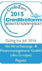 Das Bonitätszertifikat CrefoZert dokumentiert unsere Unternehmensbonität und basiert auf einer professionellen Jahresabschlussanalyse durch die Creditreform Rating AG sowie den Bonitätsinformationen der Creditreform Wirtschaftsdatenbank